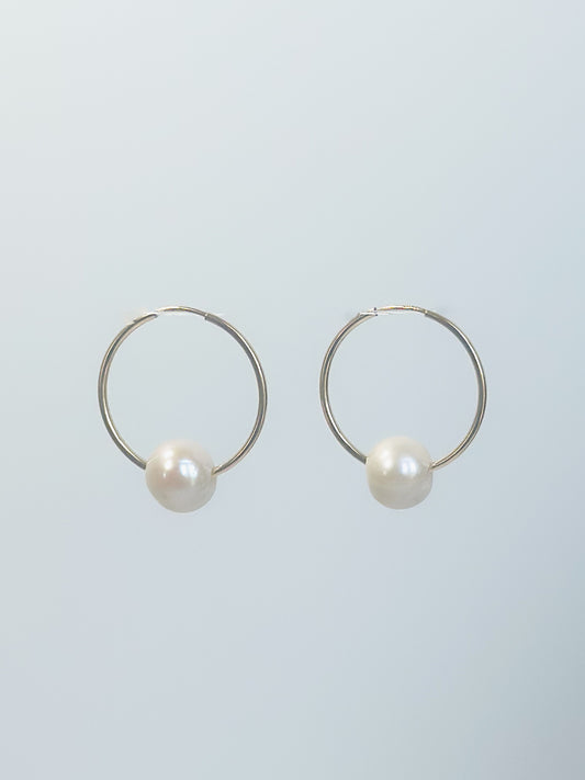 Gold filled endless hoop pearl earrings